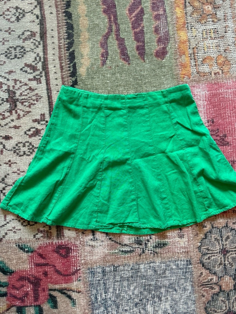 Linen Blend Classic Green Women’s Flared Skirt